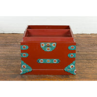 This-is-a-picture-of-a-Chinese Vintage Blanket Chest with Red Lacquer and Cloisonné Floral Décor-image-position-3-style-YN7650-Shop-for-Vintage-and-Antique-Asian-and-Chinese-Furniture-for-sale-at-FEA Home-NYC