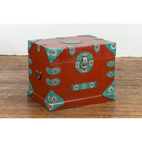 This-is-a-picture-of-a-Chinese Vintage Blanket Chest with Red Lacquer and Cloisonné Floral Décor-image-position-7-style-YN7650-Shop-for-Vintage-and-Antique-Asian-and-Chinese-Furniture-for-sale-at-FEA Home-NYC