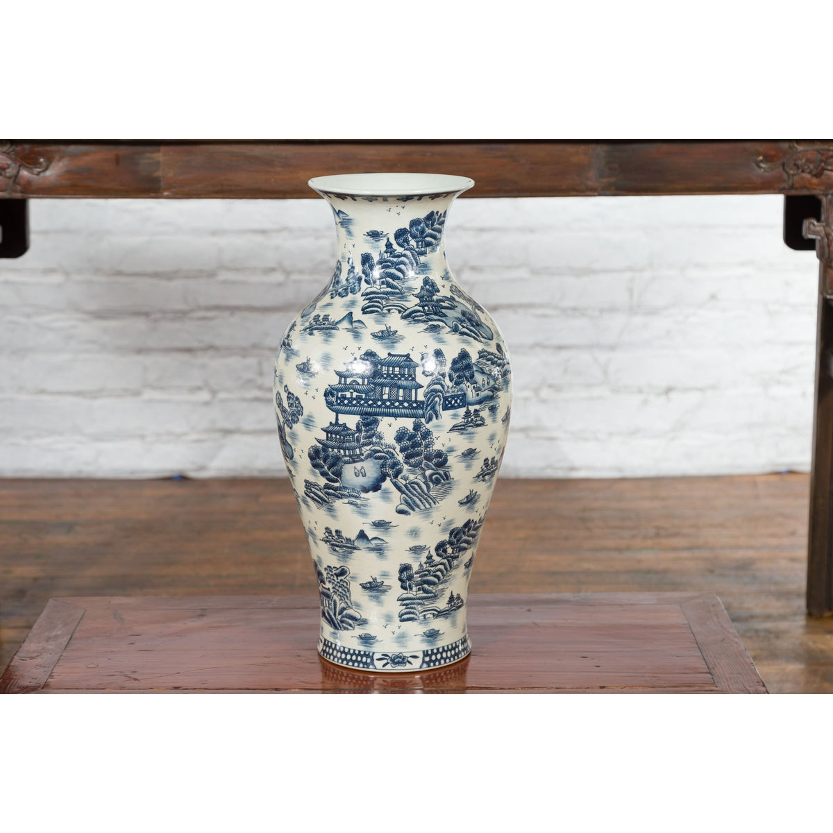 Porcelain Vintage Blue and White Chinese Vase-2. Asian & Chinese Furniture, Art, Antiques, Vintage Home Décor for sale at FEA Home