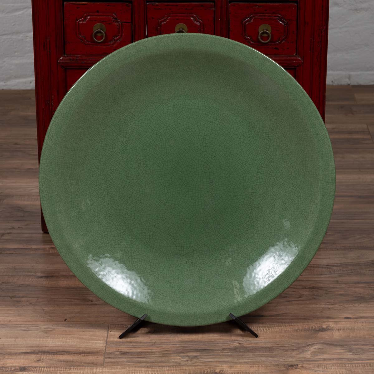 Vintage Dark Green Celadon Ceramic Charger-4. Asian &amp; Chinese Furniture, Art, Antiques, Vintage Home Décor for sale at FEA Home