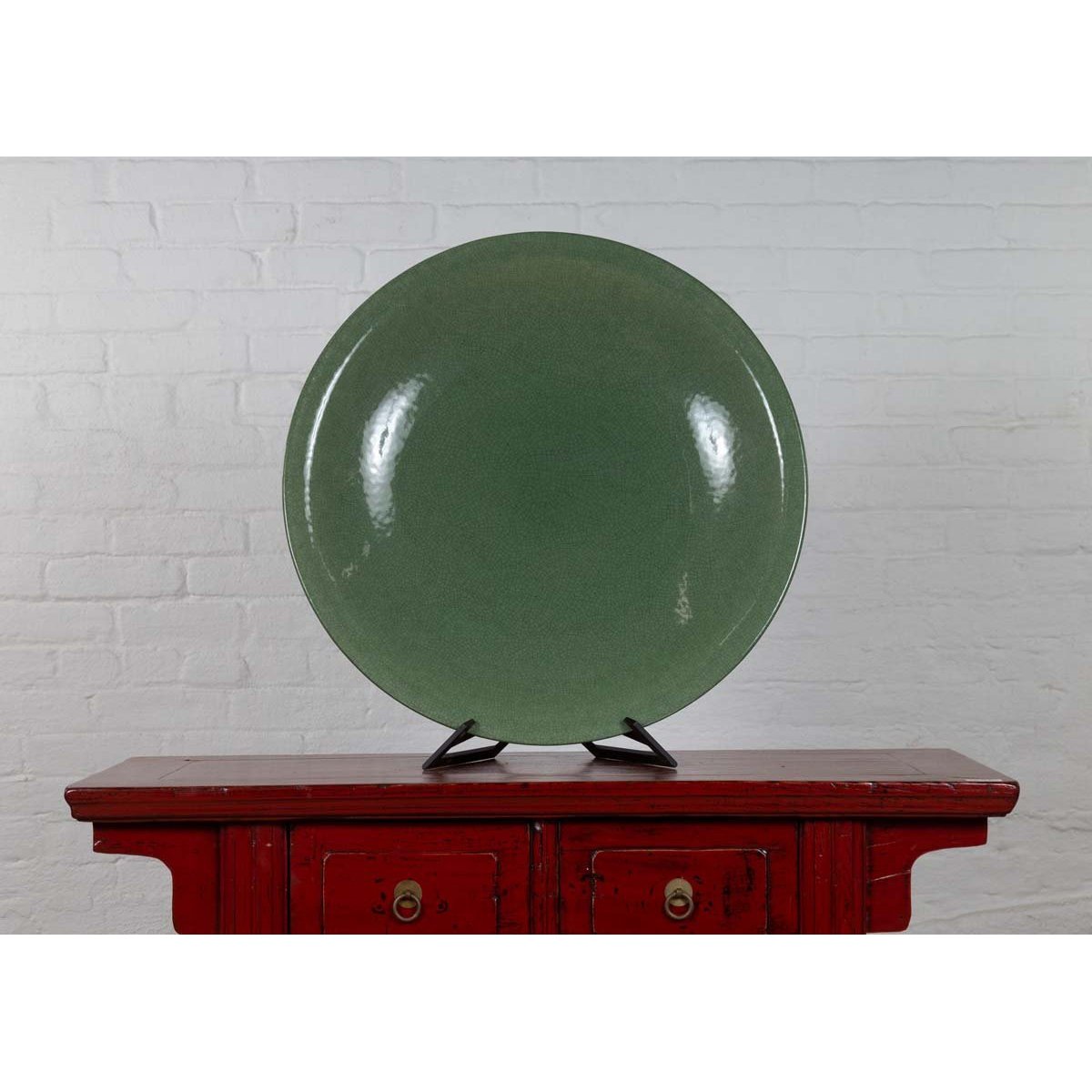 Vintage Dark Green Celadon Ceramic Charger-2. Asian & Chinese Furniture, Art, Antiques, Vintage Home Décor for sale at FEA Home