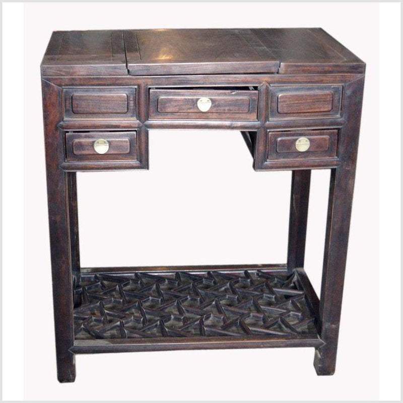 Chinese Vintage Dark Lacquered Wood Dressing Table with Mirror and Drawers-YN5894-3. Asian & Chinese Furniture, Art, Antiques, Vintage Home Décor for sale at FEA Home