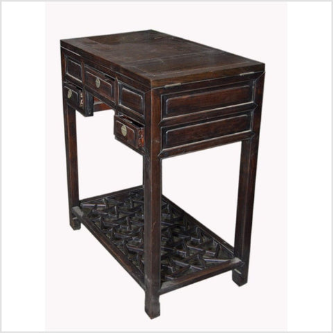 Chinese Vintage Dark Lacquered Wood Dressing Table with Mirror and Drawers-YN5894-5. Asian & Chinese Furniture, Art, Antiques, Vintage Home Décor for sale at FEA Home