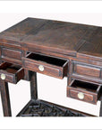Chinese Vintage Dark Lacquered Wood Dressing Table with Mirror and Drawers-6. Asian & Chinese Furniture, Art, Antiques, Vintage Home Décor for sale at FEA Home