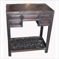 Chinese Vintage Dark Lacquered Wood Dressing Table with Mirror and Drawers