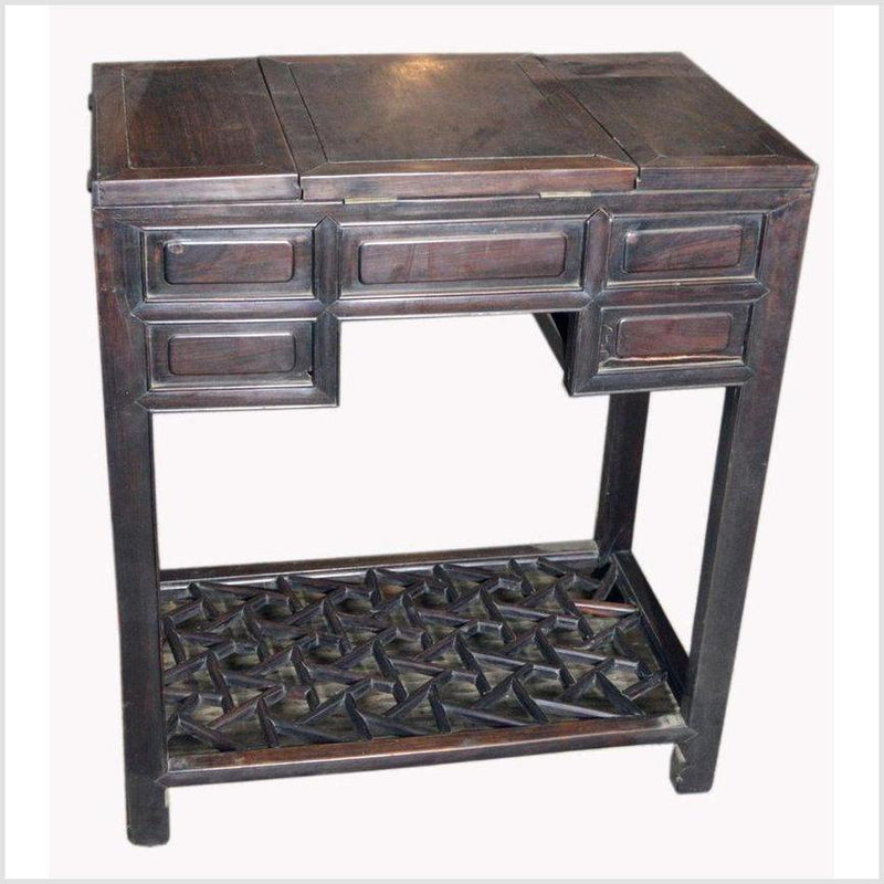 Chinese Vintage Dark Lacquered Wood Dressing Table with Mirror and Drawers-YN5894-7. Asian & Chinese Furniture, Art, Antiques, Vintage Home Décor for sale at FEA Home