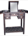 Chinese Vintage Dark Lacquered Wood Dressing Table with Mirror and Drawers-1. Asian & Chinese Furniture, Art, Antiques, Vintage Home Décor for sale at FEA Home