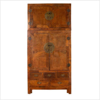 Chinese Vintage Elm Compound Two-Part Wedding Wardrobe with Doors and Drawers