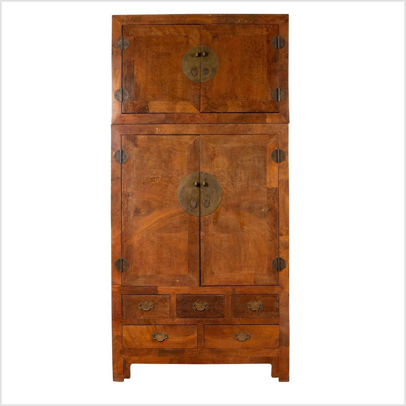 Chinese Vintage Elm Compound Two-Part Wedding Wardrobe with Doors and Drawers-YN6429-1. Asian & Chinese Furniture, Art, Antiques, Vintage Home Décor for sale at FEA Home