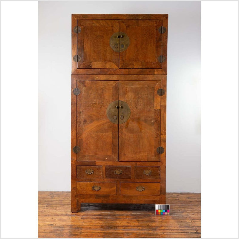 Chinese Vintage Elm Compound Two-Part Wedding Wardrobe with Doors and Drawers-YN6429-3. Asian & Chinese Furniture, Art, Antiques, Vintage Home Décor for sale at FEA Home