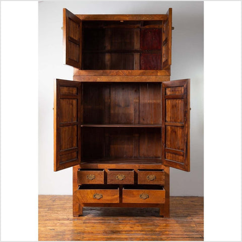 Chinese Vintage Elm Compound Two-Part Wedding Wardrobe with Doors and Drawers-YN6429-7. Asian & Chinese Furniture, Art, Antiques, Vintage Home Décor for sale at FEA Home
