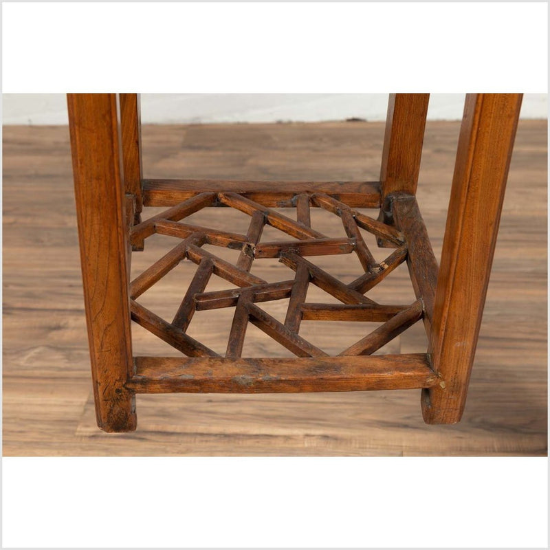 Chinese Vintage Elmwood Lamp Table with Single Drawer and Cracked Ice Shelf-YN6144-11. Asian & Chinese Furniture, Art, Antiques, Vintage Home Décor for sale at FEA Home