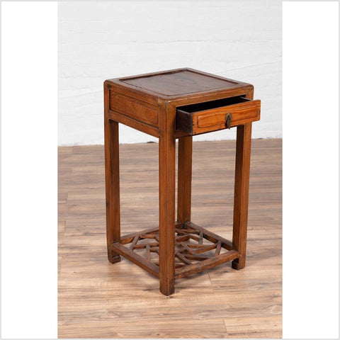 Chinese Vintage Elmwood Lamp Table with Single Drawer and Cracked Ice Shelf-YN6144-12. Asian & Chinese Furniture, Art, Antiques, Vintage Home Décor for sale at FEA Home