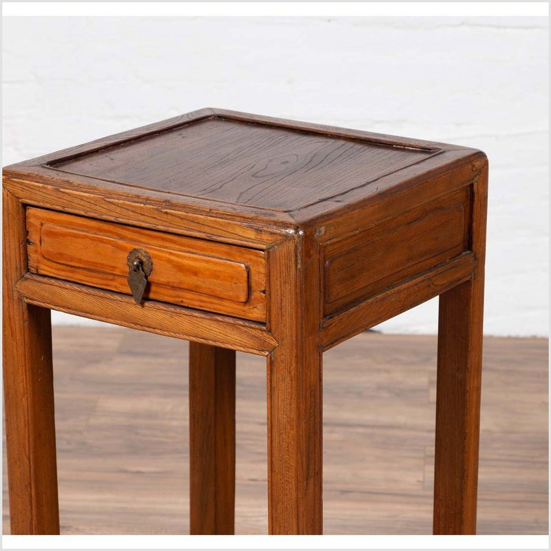 Chinese Vintage Elmwood Lamp Table with Single Drawer and Cracked Ice Shelf-YN6144-15. Asian & Chinese Furniture, Art, Antiques, Vintage Home Décor for sale at FEA Home