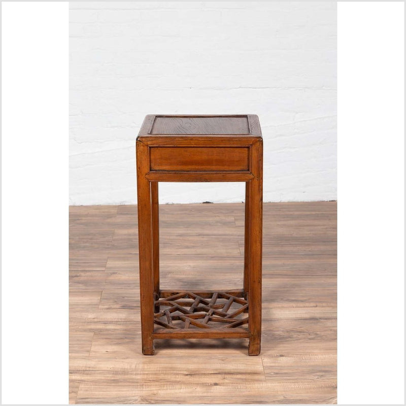 Chinese Vintage Elmwood Lamp Table with Single Drawer and Cracked Ice Shelf-YN6144-16. Asian & Chinese Furniture, Art, Antiques, Vintage Home Décor for sale at FEA Home
