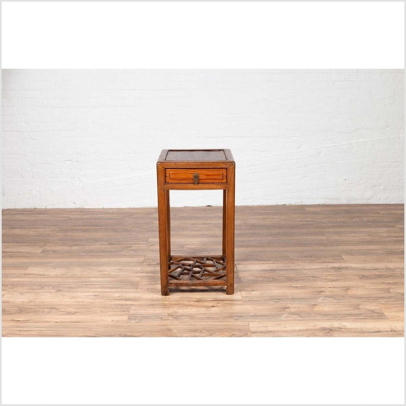 Chinese Vintage Elmwood Lamp Table with Single Drawer and Cracked Ice Shelf-YN6144-17. Asian & Chinese Furniture, Art, Antiques, Vintage Home Décor for sale at FEA Home