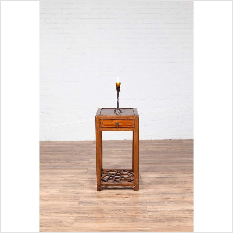 Chinese Vintage Elmwood Lamp Table with Single Drawer and Cracked Ice Shelf-YN6144-4. Asian & Chinese Furniture, Art, Antiques, Vintage Home Décor for sale at FEA Home