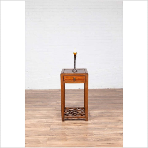 Chinese Vintage Elmwood Lamp Table with Single Drawer and Cracked Ice Shelf-YN6144-4. Asian & Chinese Furniture, Art, Antiques, Vintage Home Décor for sale at FEA Home