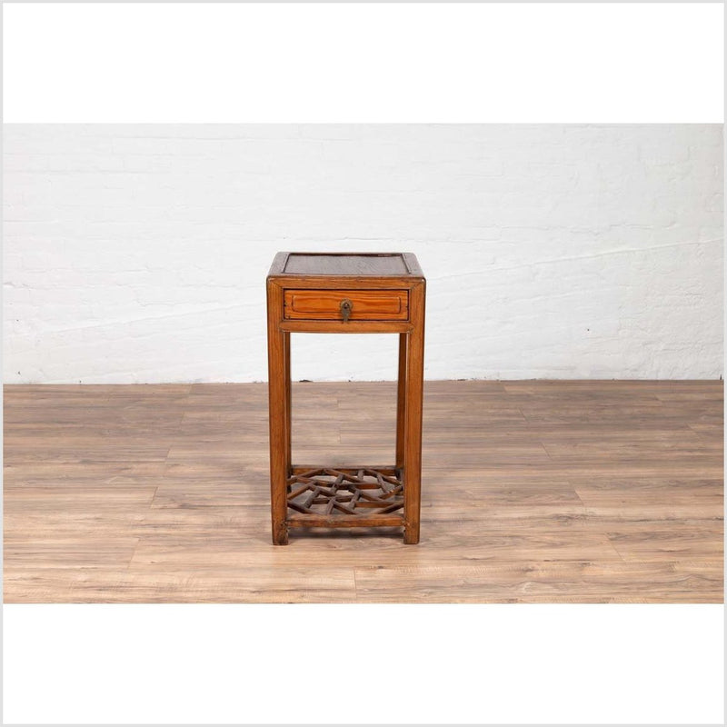 Chinese Vintage Elmwood Lamp Table with Single Drawer and Cracked Ice Shelf-YN6144-6. Asian & Chinese Furniture, Art, Antiques, Vintage Home Décor for sale at FEA Home