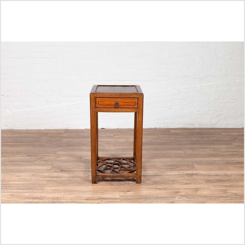 Chinese Vintage Elmwood Lamp Table with Single Drawer and Cracked Ice Shelf-YN6144-6. Asian & Chinese Furniture, Art, Antiques, Vintage Home Décor for sale at FEA Home
