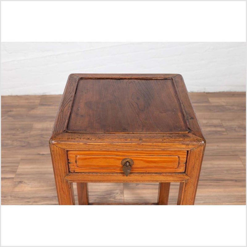 Chinese Vintage Elmwood Lamp Table with Single Drawer and Cracked Ice Shelf-YN6144-7. Asian & Chinese Furniture, Art, Antiques, Vintage Home Décor for sale at FEA Home