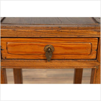 Chinese Vintage Elmwood Lamp Table with Single Drawer and Cracked Ice Shelf