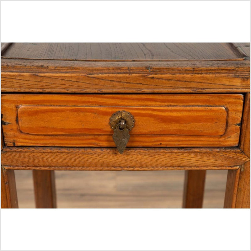 Chinese Vintage Elmwood Lamp Table with Single Drawer and Cracked Ice Shelf-YN6144-8. Asian & Chinese Furniture, Art, Antiques, Vintage Home Décor for sale at FEA Home