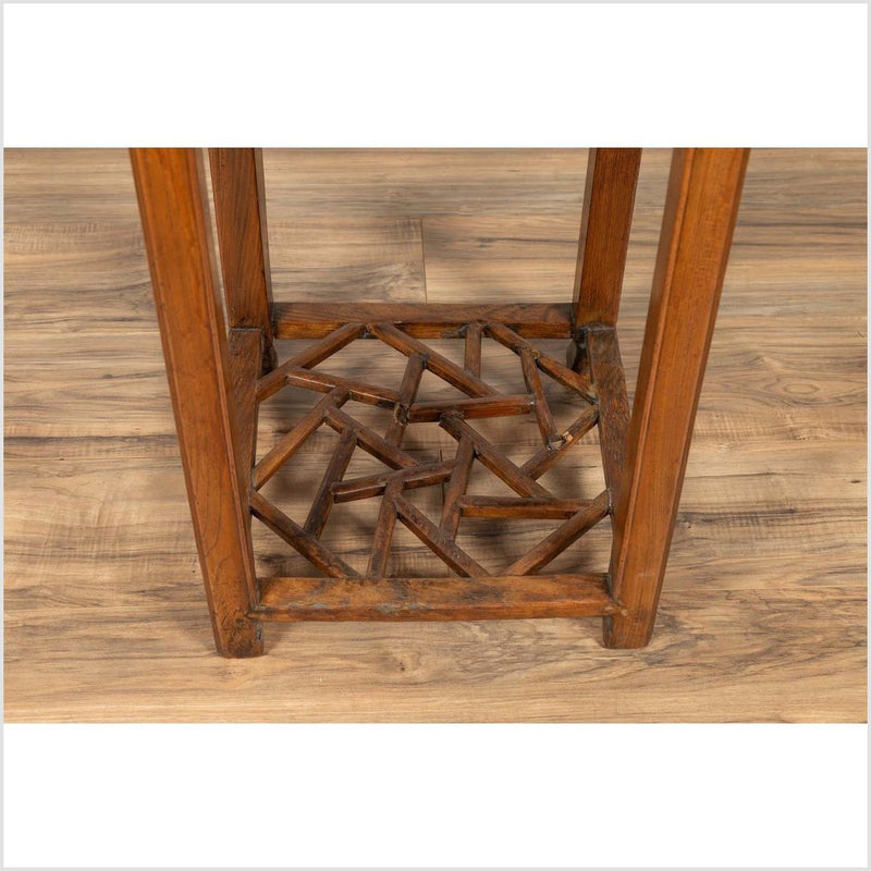Chinese Vintage Elmwood Lamp Table with Single Drawer and Cracked Ice Shelf-YN6144-9. Asian & Chinese Furniture, Art, Antiques, Vintage Home Décor for sale at FEA Home
