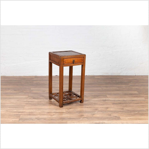 Chinese Vintage Elmwood Lamp Table with Single Drawer and Cracked Ice Shelf-YN6144-10. Asian & Chinese Furniture, Art, Antiques, Vintage Home Décor for sale at FEA Home