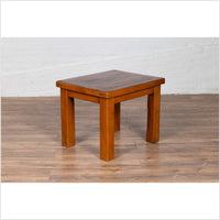 Chinese Vintage Natural Wood Side Table with Square Legs and Contemporary Design