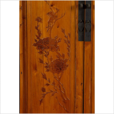 Chinese Vintage Natural Wood Two-Door Cabinet with Floral Décor and Drawers-YN6432-6. Asian & Chinese Furniture, Art, Antiques, Vintage Home Décor for sale at FEA Home