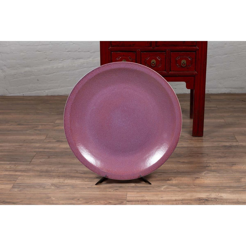 Chinese Vintage Purple Ceramic Charger Plate from the 1980s, Two Available-YN6528-4. Asian & Chinese Furniture, Art, Antiques, Vintage Home Décor for sale at FEA Home