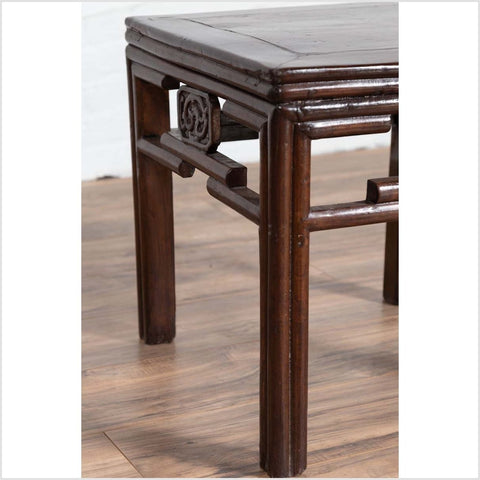 Chinese Vintage Qing Style Side Table with Dark Patina and Carved Medallions-YN6132-11. Asian & Chinese Furniture, Art, Antiques, Vintage Home Décor for sale at FEA Home