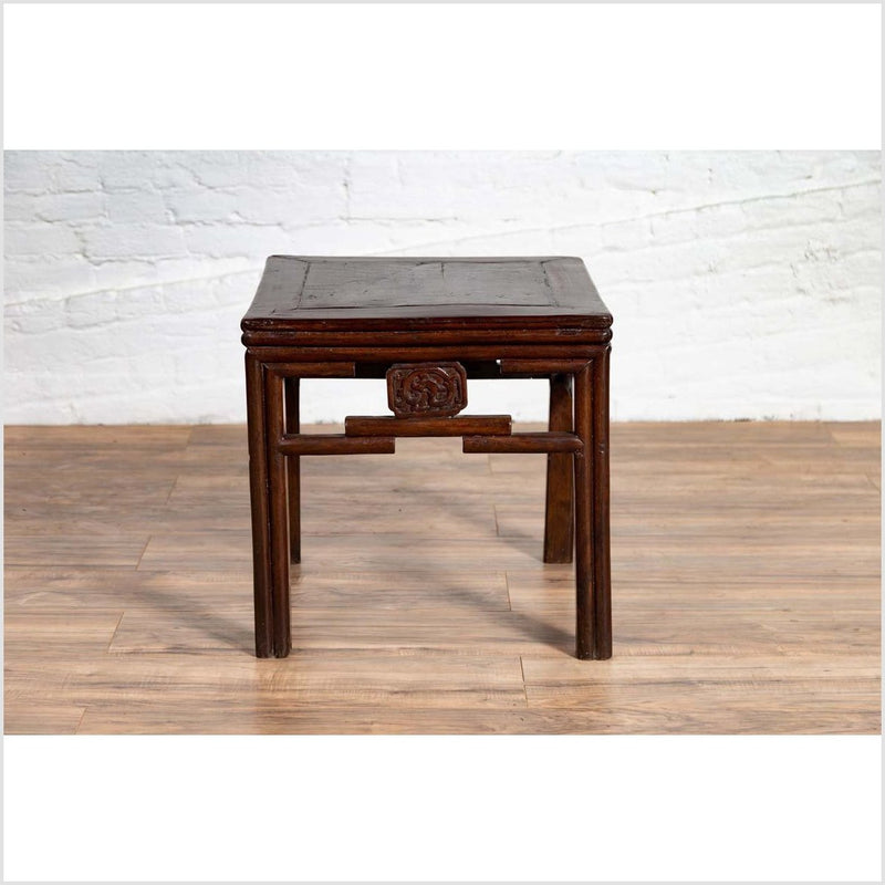 Chinese Vintage Qing Style Side Table with Dark Patina and Carved Medallions-YN6132-13. Asian & Chinese Furniture, Art, Antiques, Vintage Home Décor for sale at FEA Home