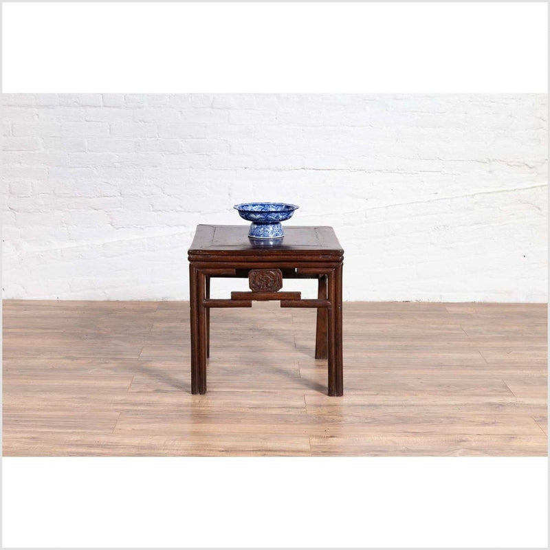 Chinese Vintage Qing Style Side Table with Dark Patina and Carved Medallions-YN6132-3. Asian & Chinese Furniture, Art, Antiques, Vintage Home Décor for sale at FEA Home