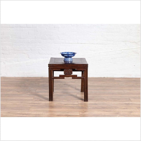 Chinese Vintage Qing Style Side Table with Dark Patina and Carved Medallions-YN6132-3. Asian & Chinese Furniture, Art, Antiques, Vintage Home Décor for sale at FEA Home