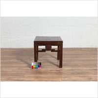 Chinese Vintage Qing Style Side Table with Dark Patina and Carved Medallions