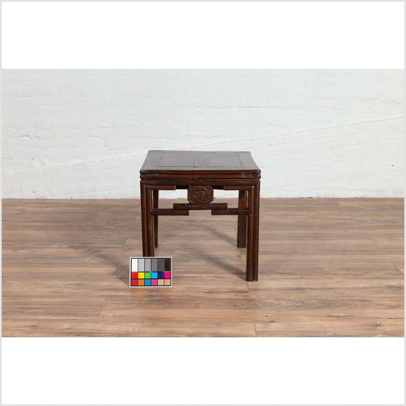 Chinese Vintage Qing Style Side Table with Dark Patina and Carved Medallions-YN6132-4. Asian & Chinese Furniture, Art, Antiques, Vintage Home Décor for sale at FEA Home