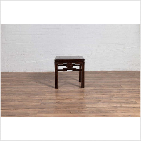 Chinese Vintage Qing Style Side Table with Dark Patina and Carved Medallions-YN6132-5. Asian & Chinese Furniture, Art, Antiques, Vintage Home Décor for sale at FEA Home