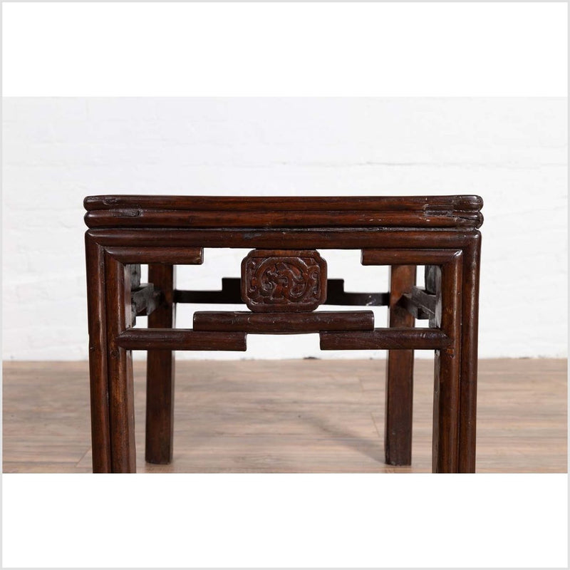 Chinese Vintage Qing Style Side Table with Dark Patina and Carved Medallions-YN6132-6. Asian & Chinese Furniture, Art, Antiques, Vintage Home Décor for sale at FEA Home