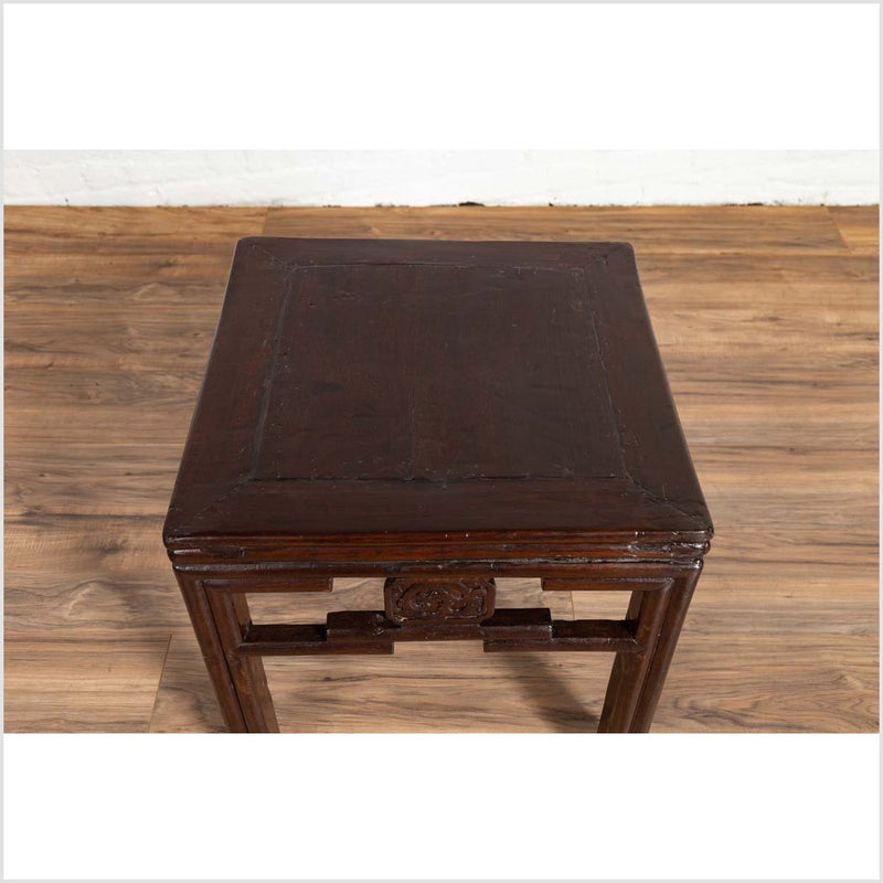 Chinese Vintage Qing Style Side Table with Dark Patina and Carved Medallions-YN6132-7. Asian & Chinese Furniture, Art, Antiques, Vintage Home Décor for sale at FEA Home