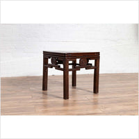 Chinese Vintage Qing Style Side Table with Dark Patina and Carved Medallions