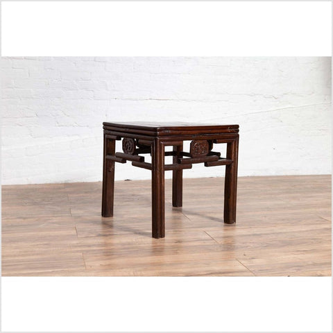 Chinese Vintage Qing Style Side Table with Dark Patina and Carved Medallions-YN6132-8. Asian & Chinese Furniture, Art, Antiques, Vintage Home Décor for sale at FEA Home