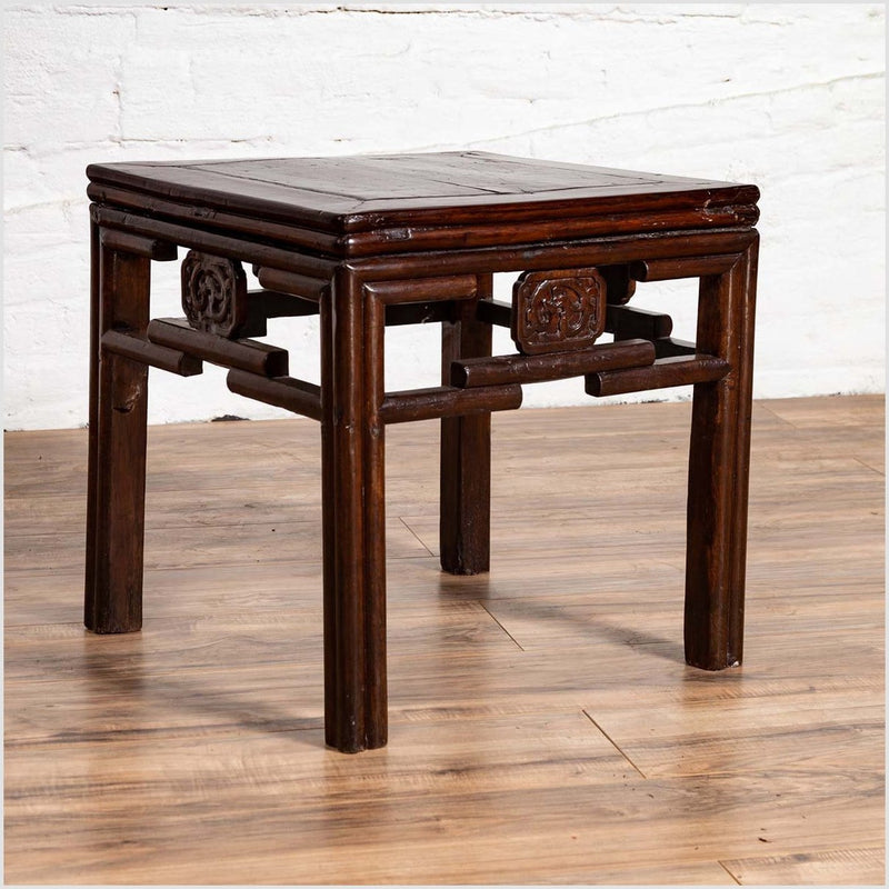 Chinese Vintage Qing Style Side Table with Dark Patina and Carved Medallions-YN6132-2. Asian & Chinese Furniture, Art, Antiques, Vintage Home Décor for sale at FEA Home
