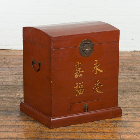 This-is-a-picture-of-a-Chinese Vintage Red Lacquer Wedding Chest with Gilded Calligraphy and Drawer-image-position-13-style-YN7651-Shop-for-Vintage-and-Antique-Asian-and-Chinese-Furniture-for-sale-at-FEA Home-NYC