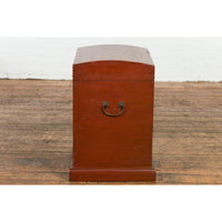 Chinese Vintage Red Lacquer Wedding Chest with Gilded Calligraphy and Drawer