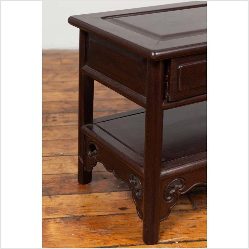 Chinese Vintage Rosewood Low Side Table with Two Drawers and Shelf-YN6457-12. Asian & Chinese Furniture, Art, Antiques, Vintage Home Décor for sale at FEA Home