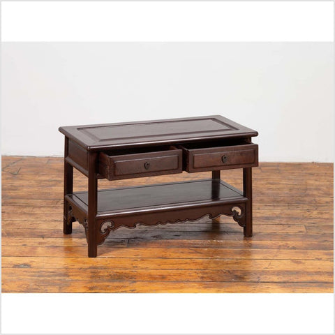 Chinese Vintage Rosewood Low Side Table with Two Drawers and Shelf-YN6457-14. Asian & Chinese Furniture, Art, Antiques, Vintage Home Décor for sale at FEA Home