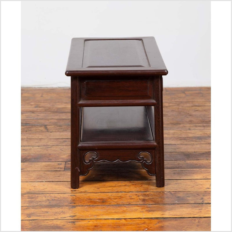 Chinese Vintage Rosewood Low Side Table with Two Drawers and Shelf