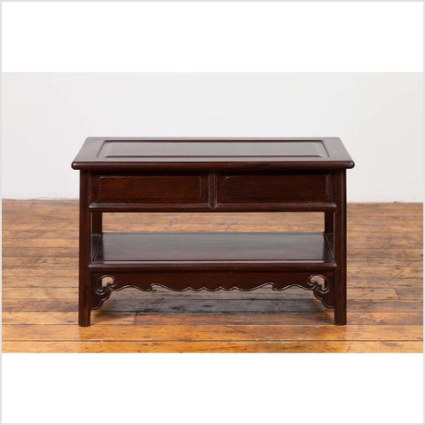 Chinese Vintage Rosewood Low Side Table with Two Drawers and Shelf-YN6457-16. Asian & Chinese Furniture, Art, Antiques, Vintage Home Décor for sale at FEA Home